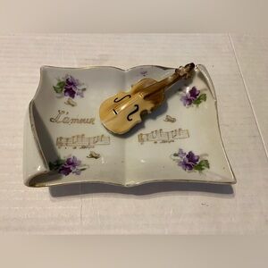 Bond Ware L&M violin floral VTG ashtray damaged bottom